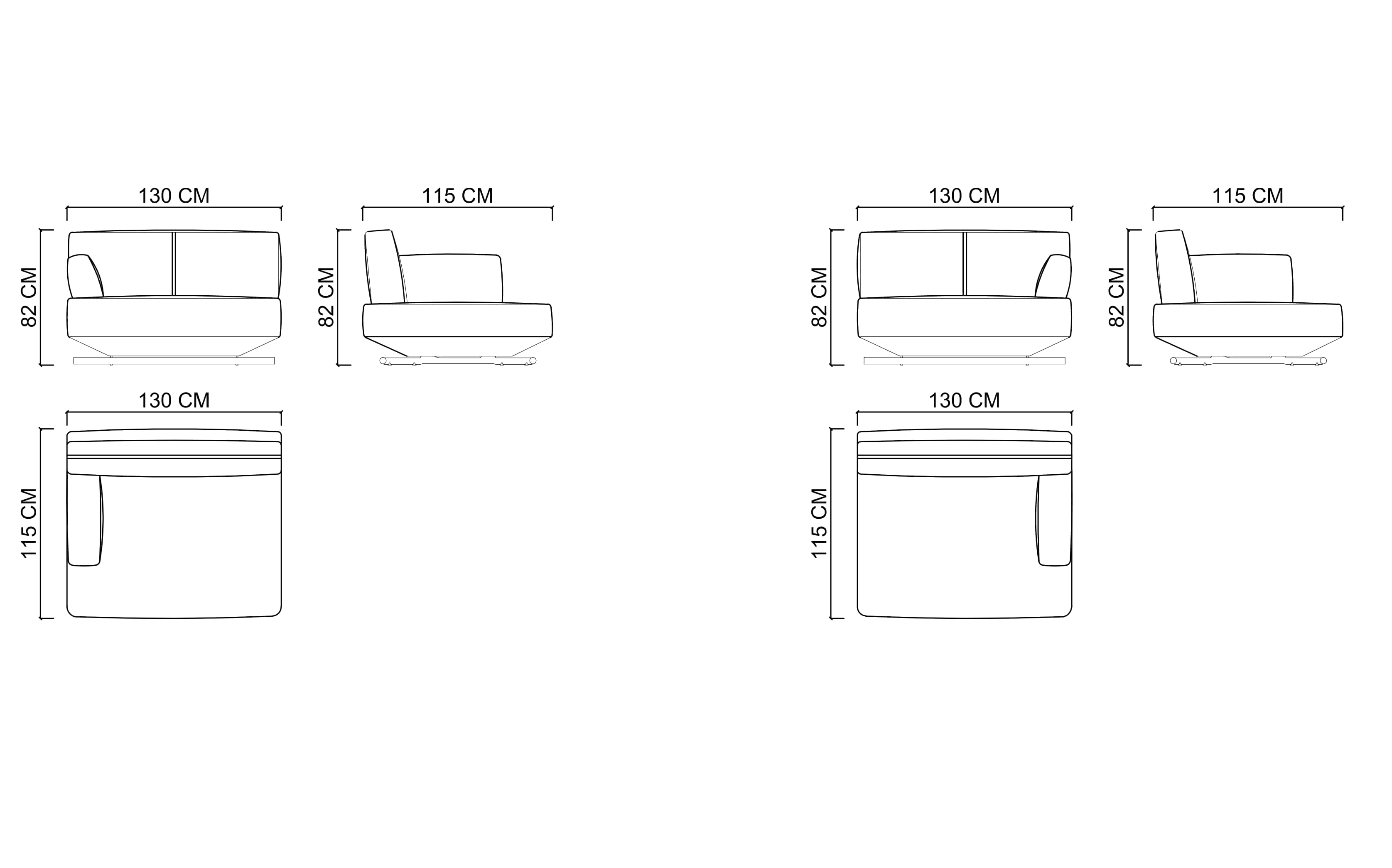 MILA модуль с левым подлокотником - 130см
