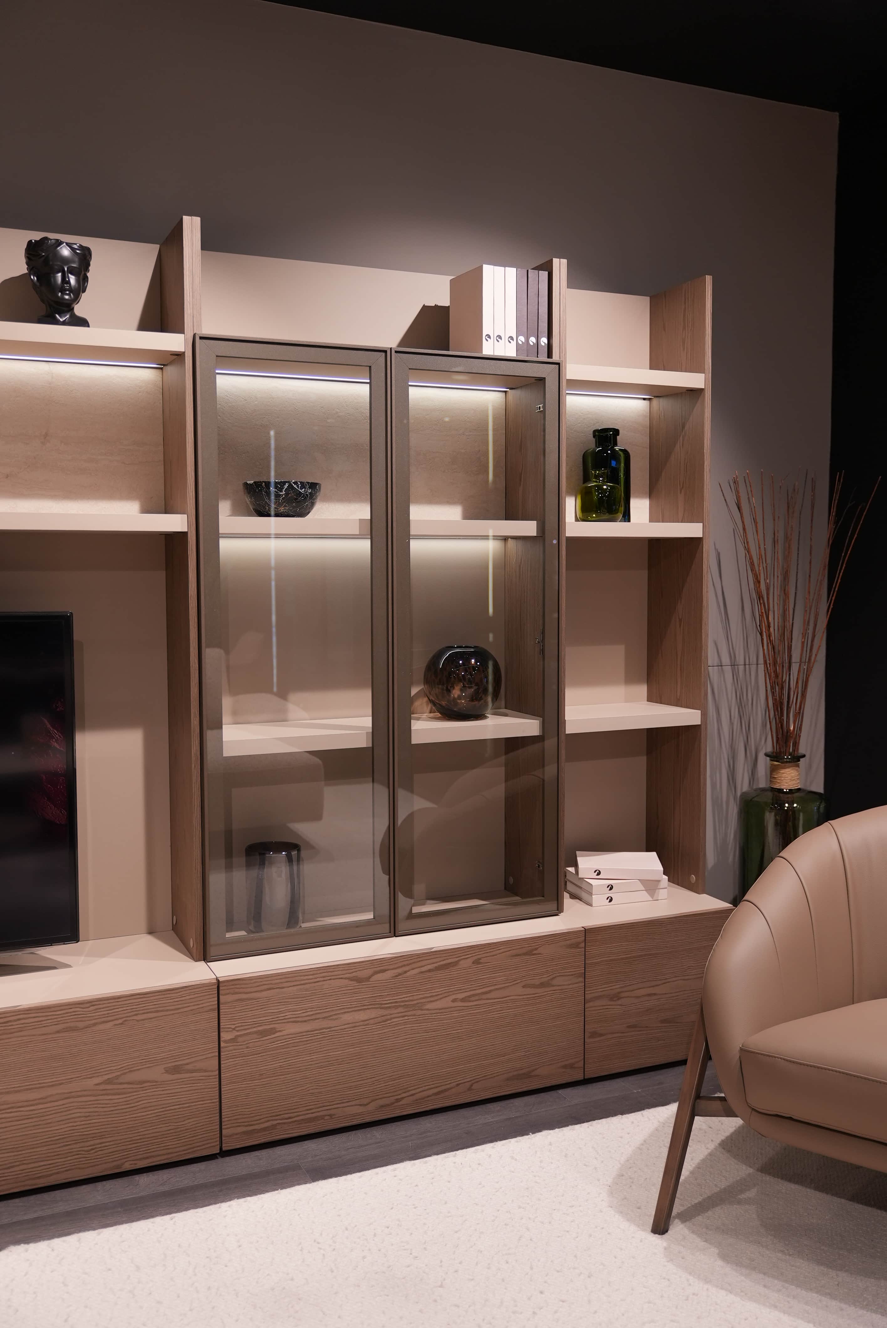 Модуль ENYA 90см, двери стекло/полки дерево